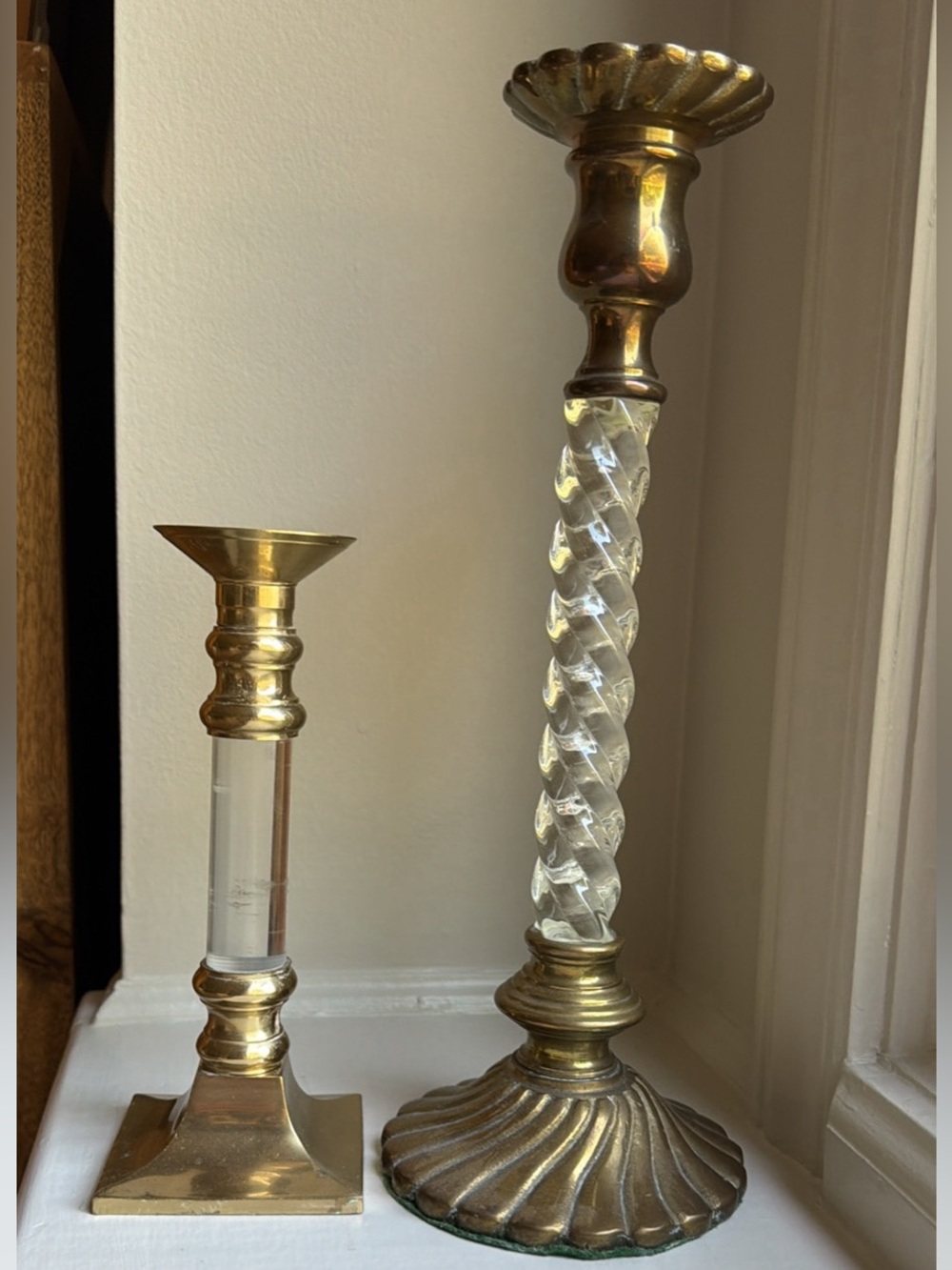Brass and Lucite Candle Holders